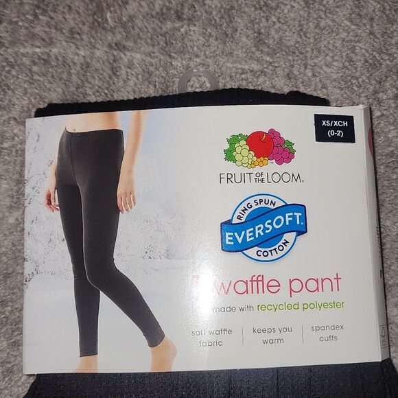 Black Fruit of the Loom Women's Eversoft Waffle Thermal Pants Size L - Picture 6 of 8